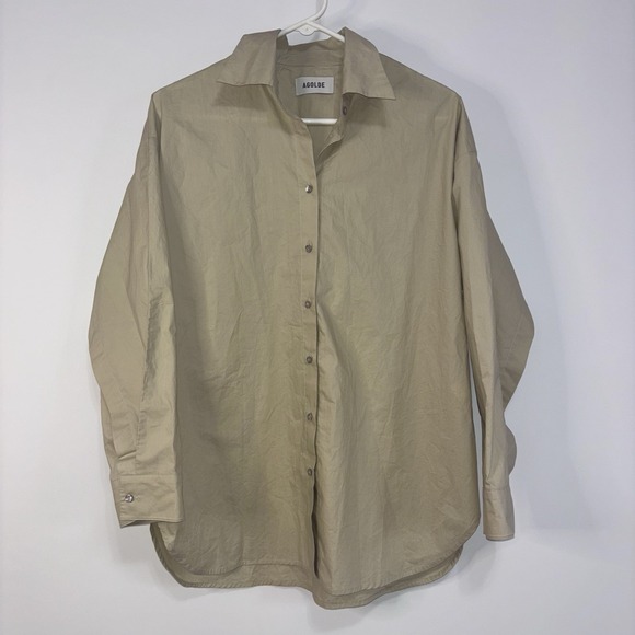 Agolde Tops - AGOLDE Brona Cotton Button Down Shirt Balsa Beige Oversized NWT Size S